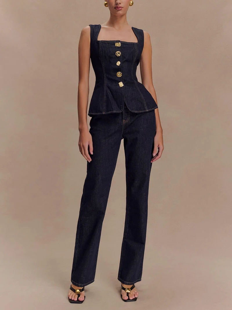 Modern Playful Unique High Waist Pocket Straight Jeans