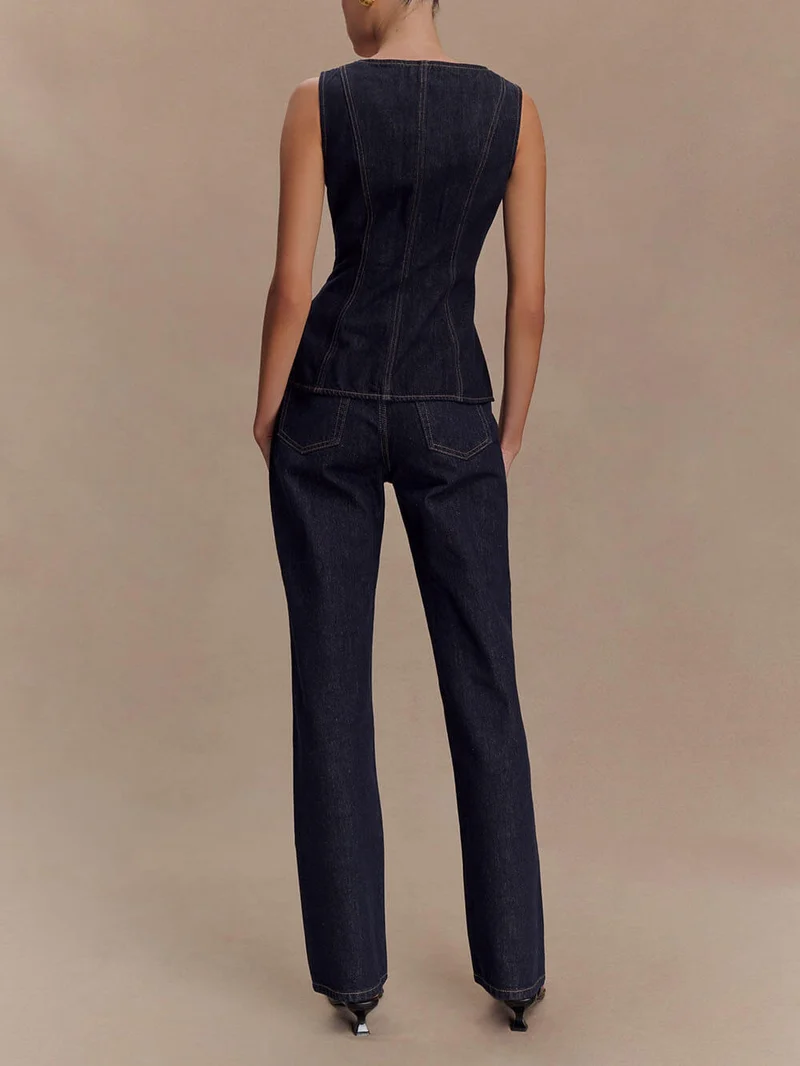 Modern Playful Unique High Waist Pocket Straight Jeans