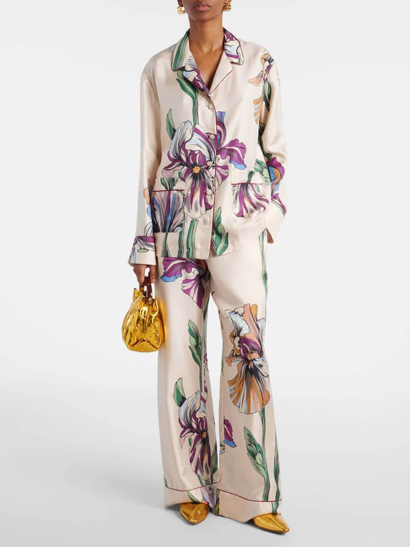 Casual Time Unique Floral Print Loose Pocket Elastic Waist Straight Pants