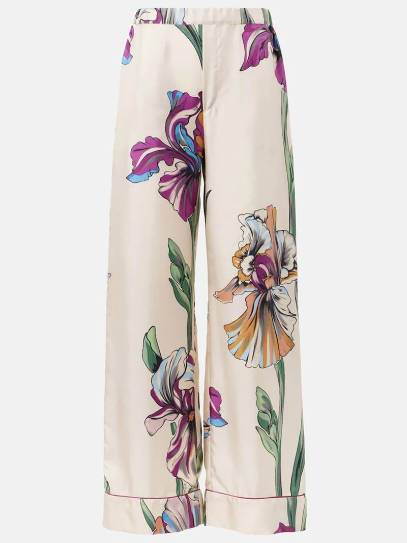 Casual Time Unique Floral Print Loose Pocket Elastic Waist Straight Pants