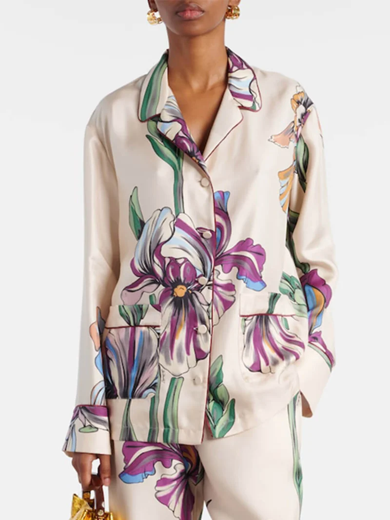 Casual Time Unique Floral Print Lapel Loose Button-Down Oversized Shirt