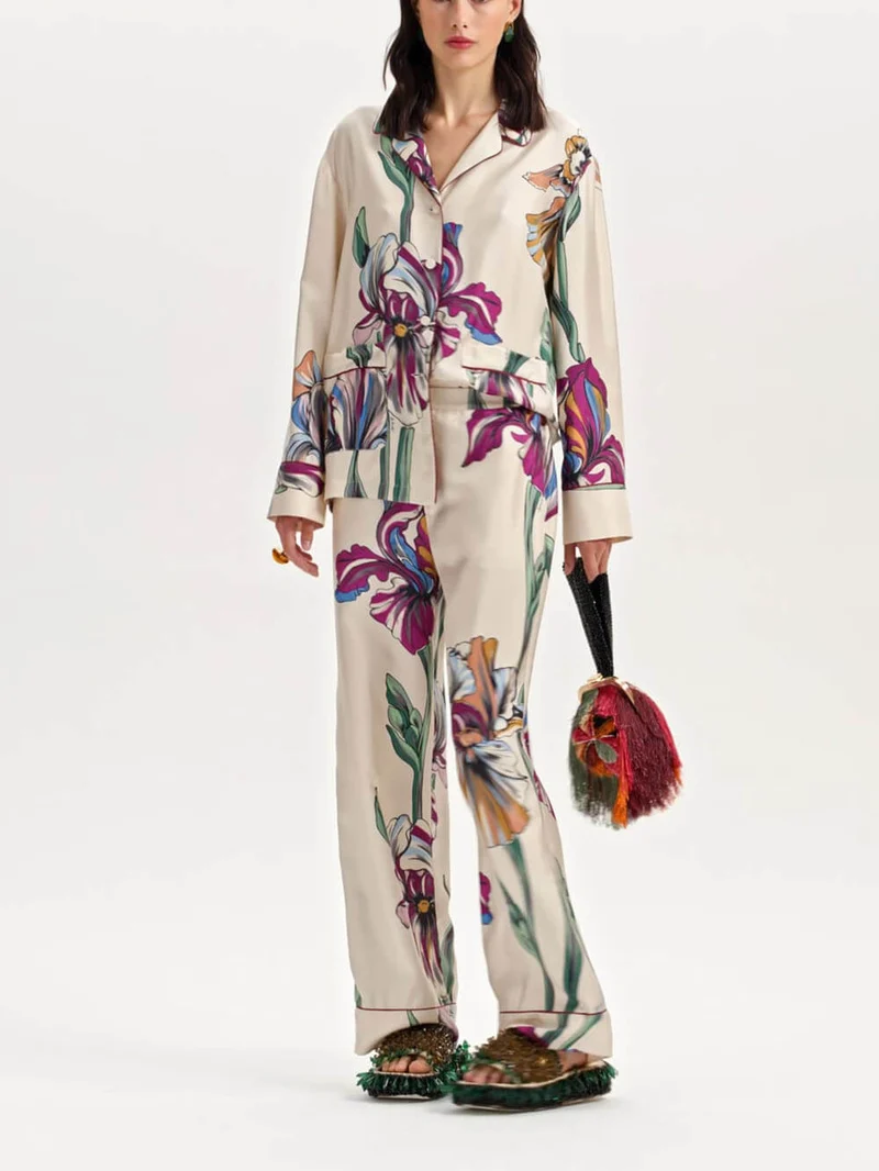 Casual Time Unique Floral Print Lapel Loose Button-Down Oversized Shirt