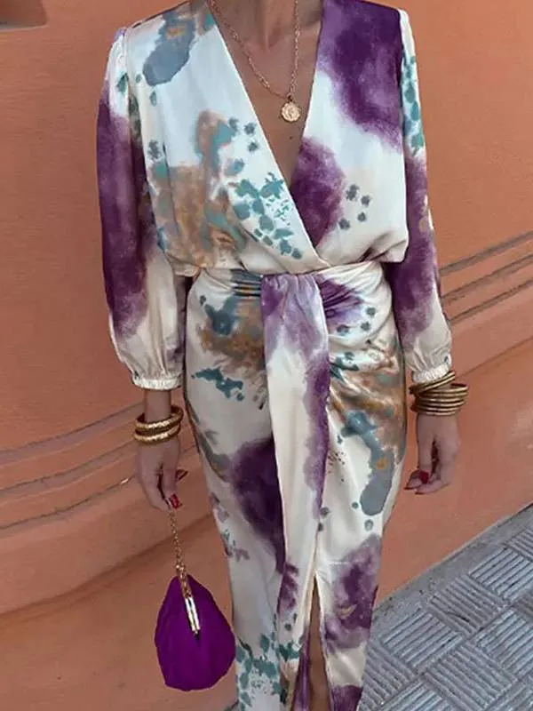 Unique Print V-Neck Shirt And Skirt Suit