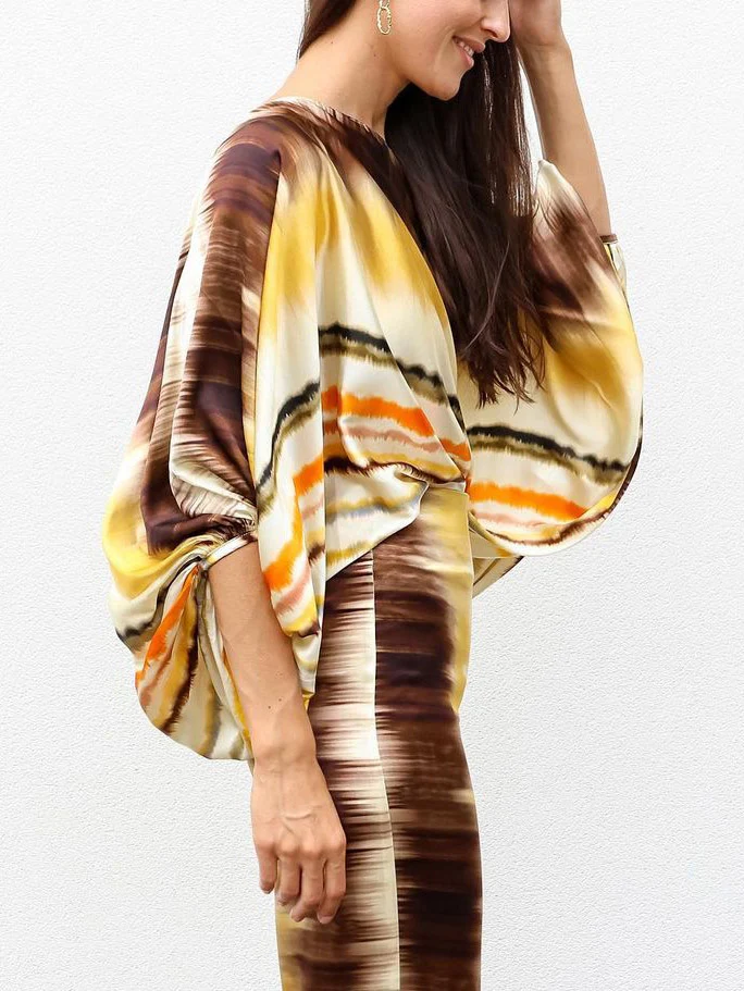 Exquisite Satin Gradient Irregular Stripe Print Shirt