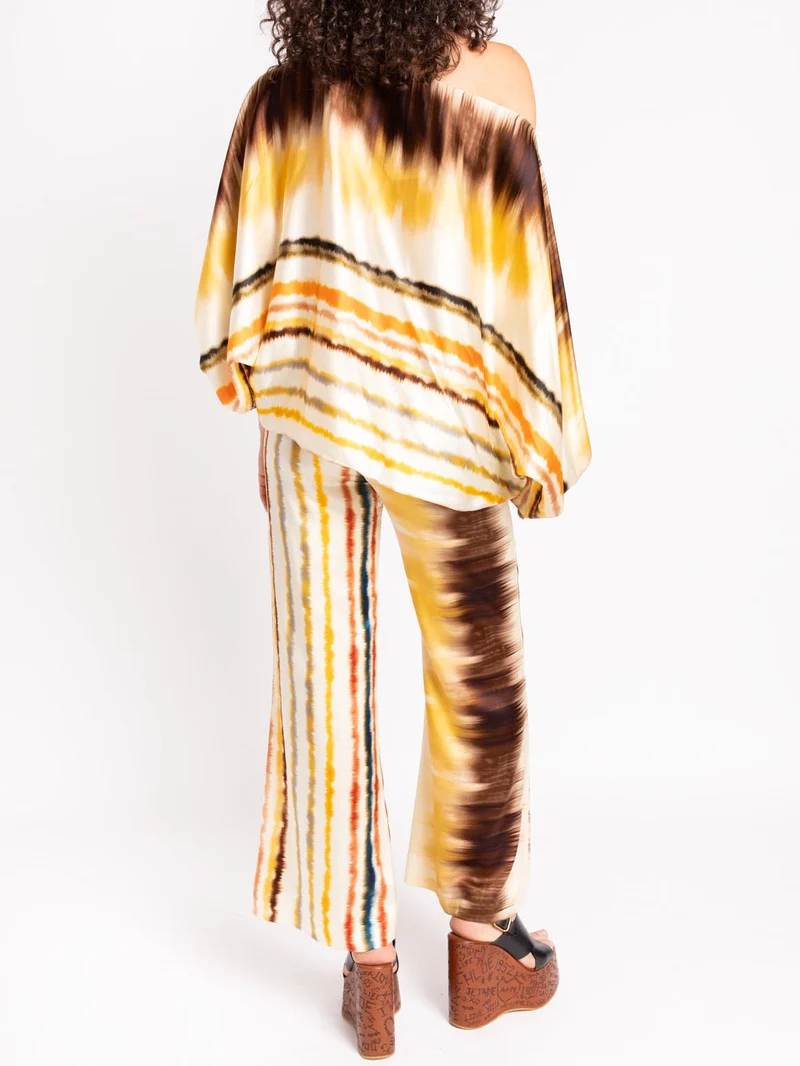 Exquisite Satin Gradient Irregular Stripe Print Shirt