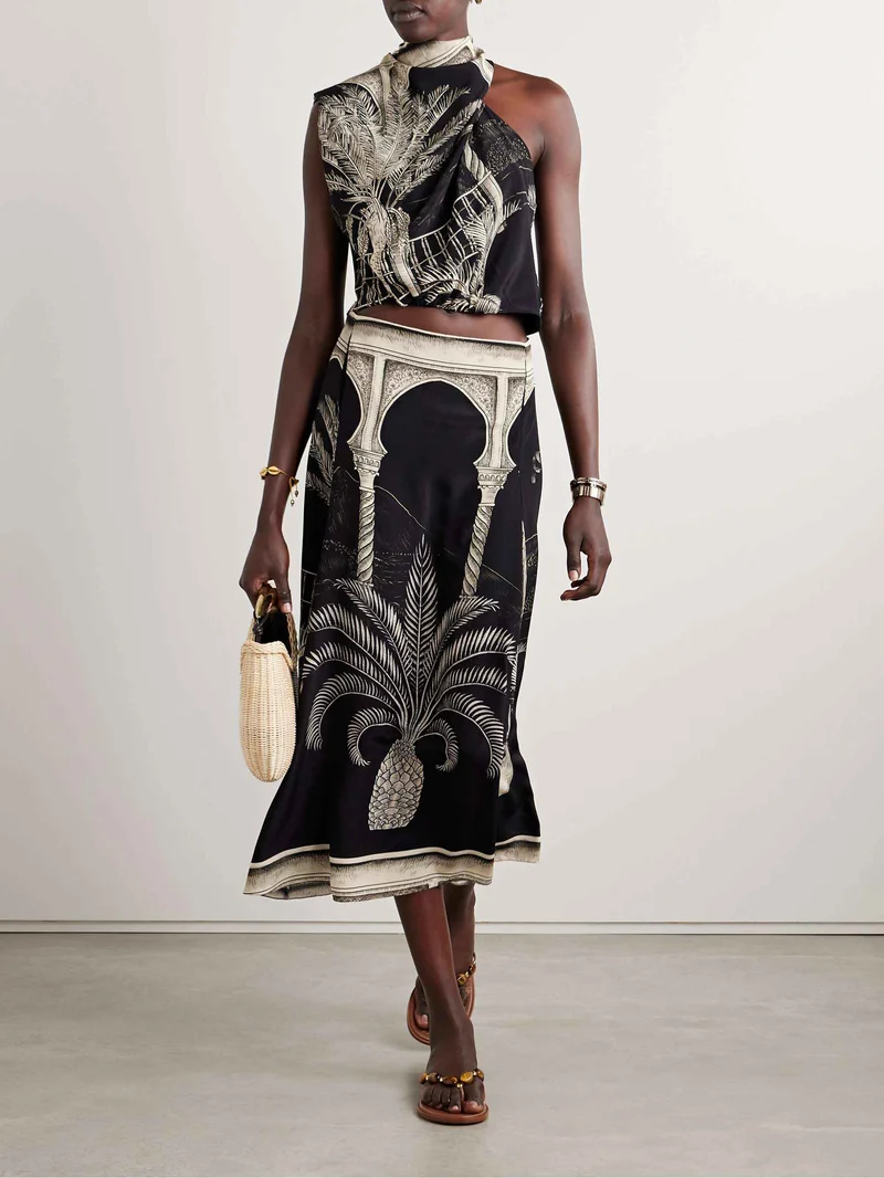 Tropical Palm Leaf Print One-shoulder Tank Top