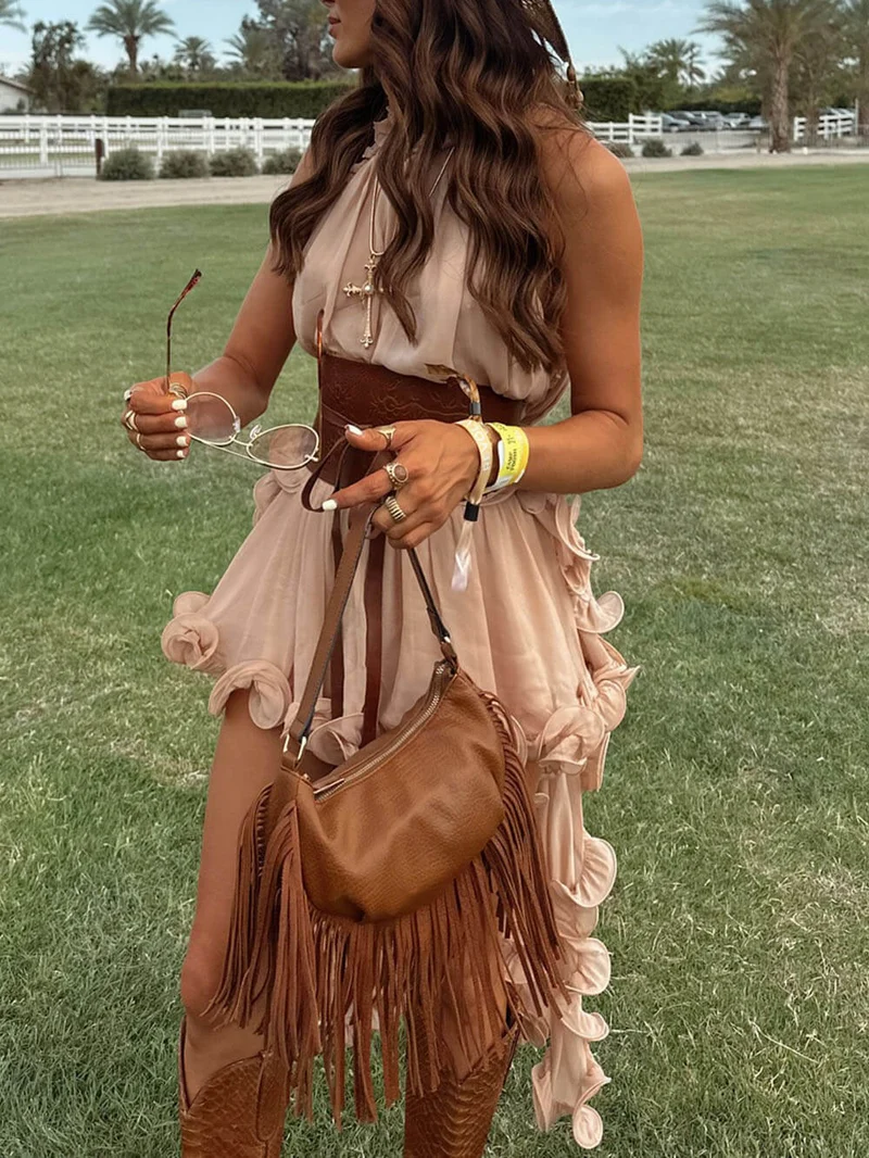 Delicate Romantic Drama Chiffon Wavy Ruffles Elastic Waist Loose Shorts