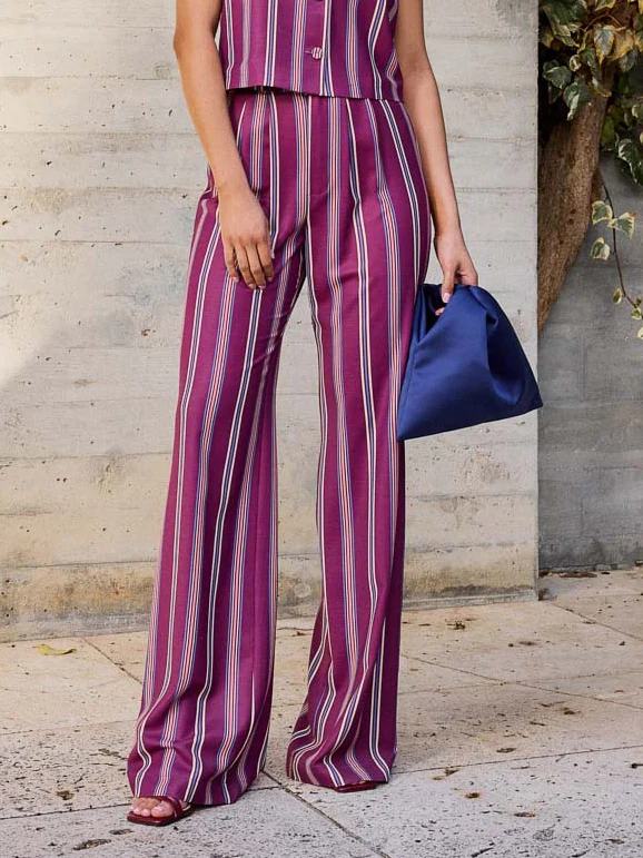 Fashionable Irregular Stripe Print Loose Wide-leg Pants