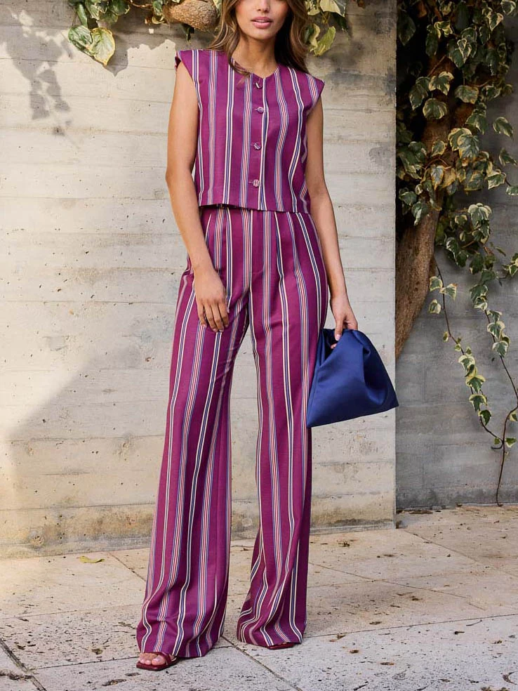 Fashionable Irregular Stripe Print Loose Wide-leg Pants