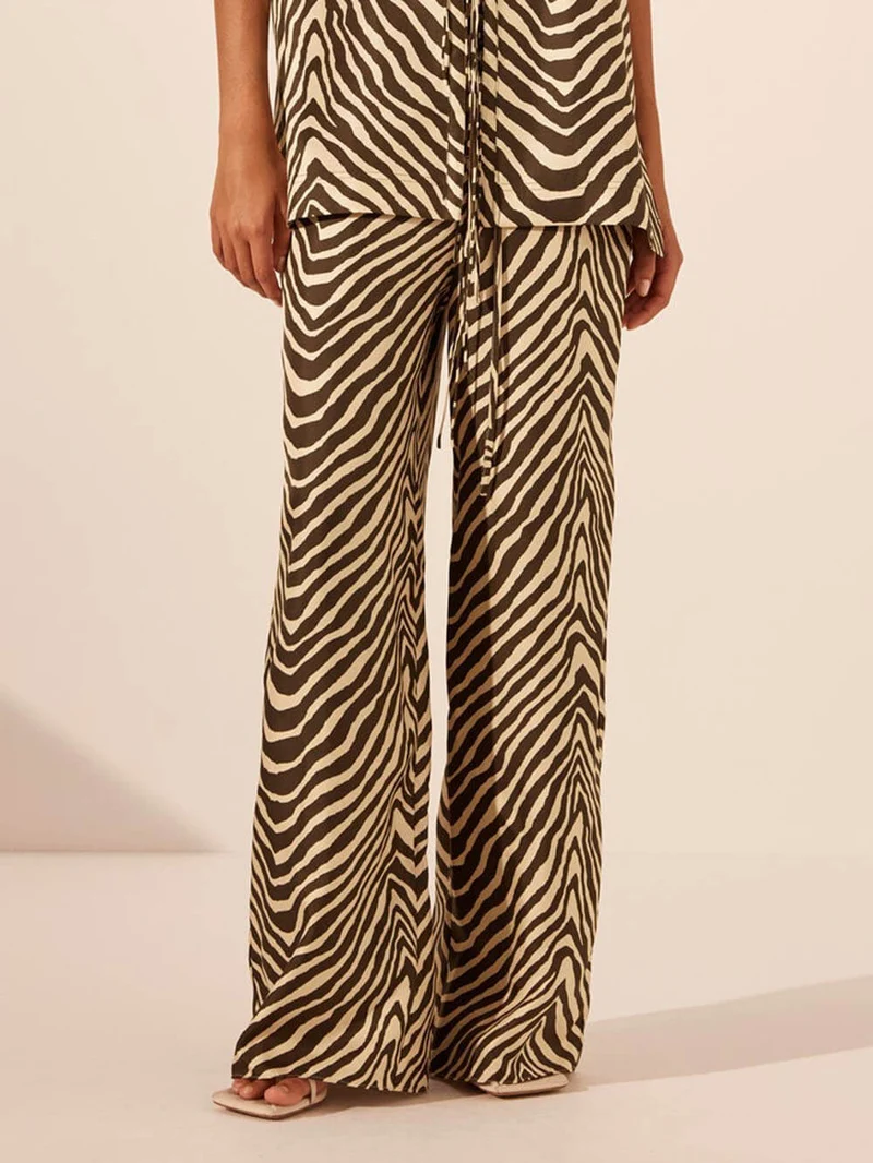Exquisite Satin Unique Wave Pattern Print Lace-Up Oversized Shirt
