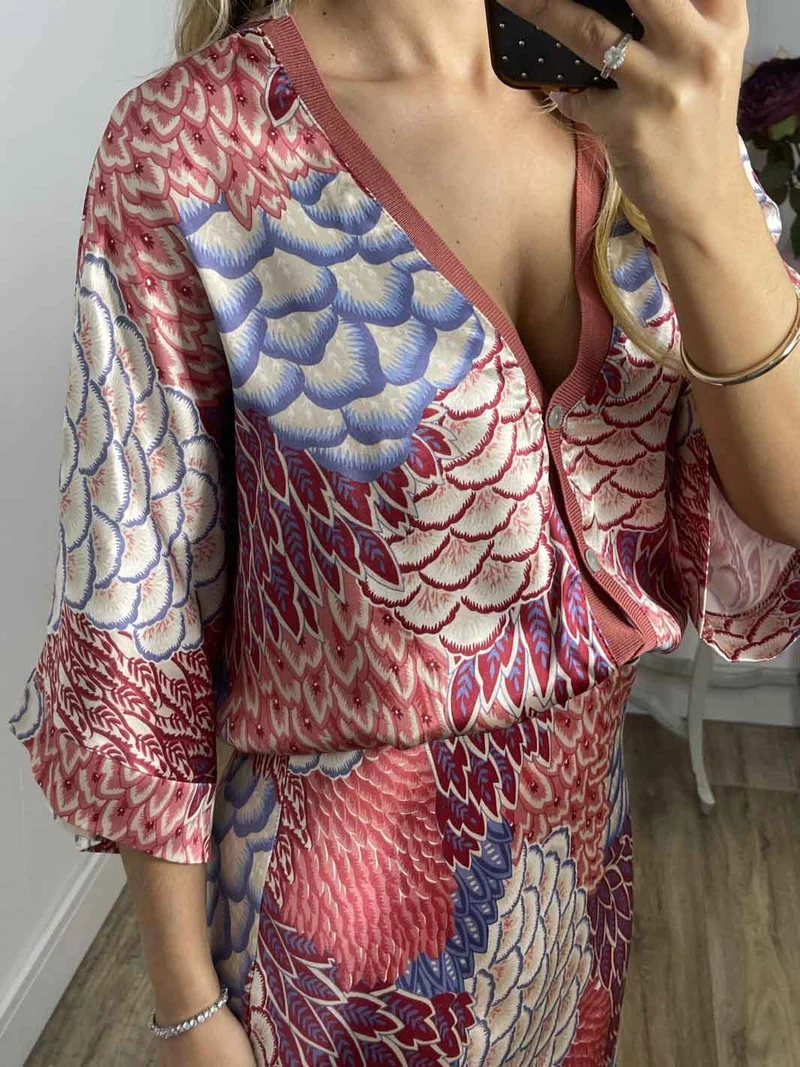 Elegant Vintage Satin Floral Print Loose Shirt