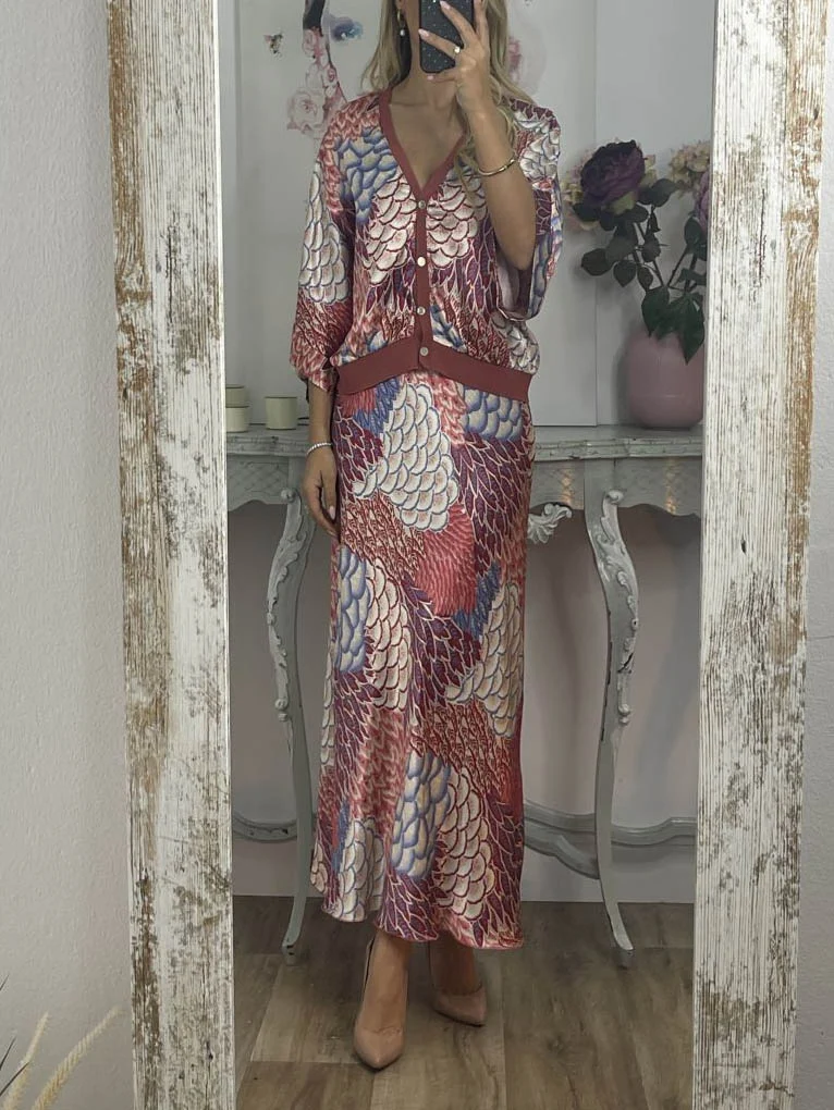 Elegant Vintage Satin Floral Print Loose Shirt