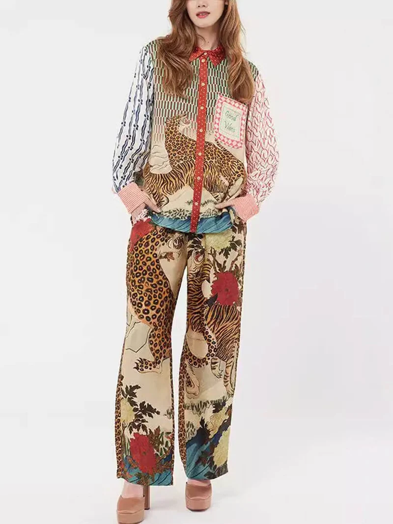 Unique Tropical Jungle Tiger Unique Print Long Sleeve Loose Shirt
