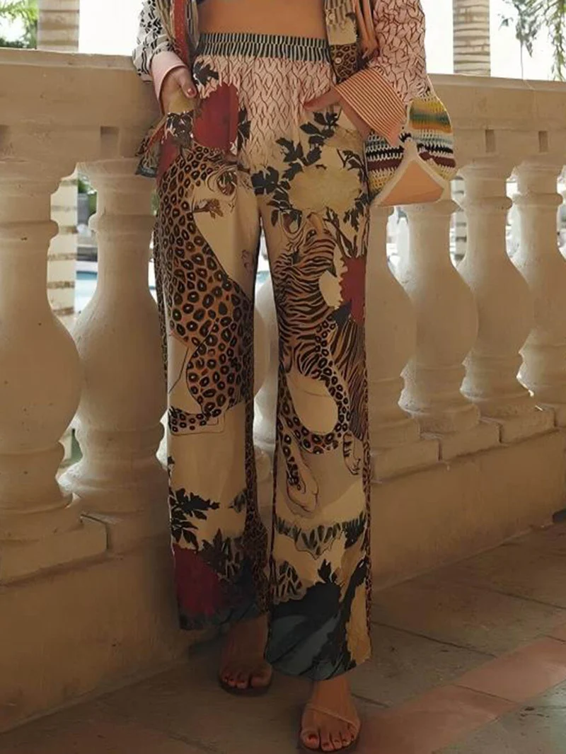 Unique Tropical Jungle Tiger Print Elastic Waist Pants