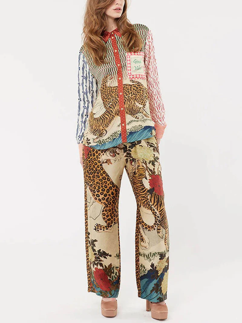 Unique Tropical Jungle Tiger Print Elastic Waist Pants