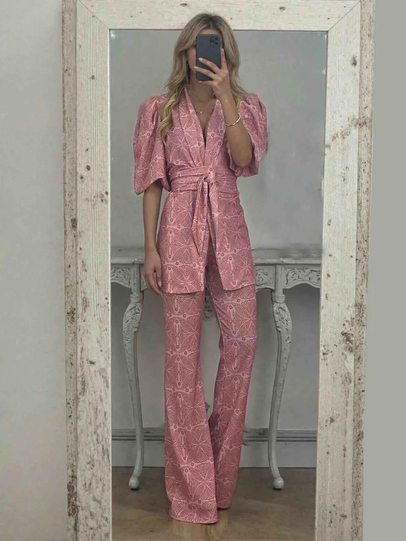 Casual Ethnic Style Printed Flared Pants