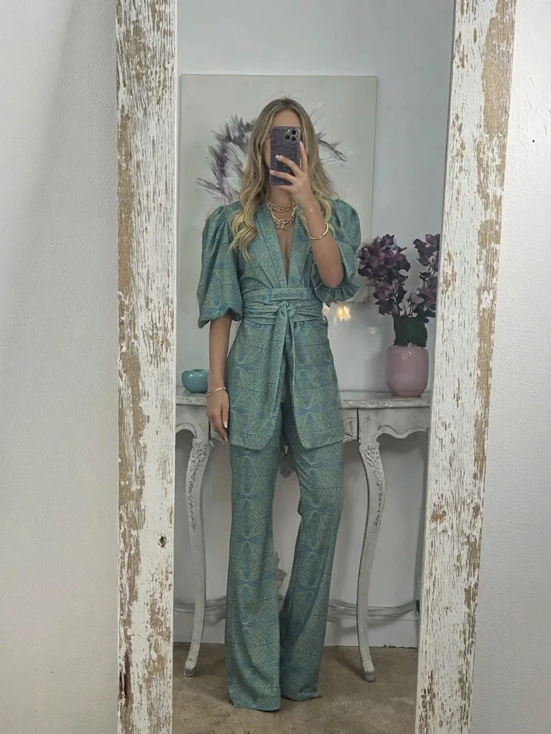 Casual Ethnic Style Printed Flared Pants