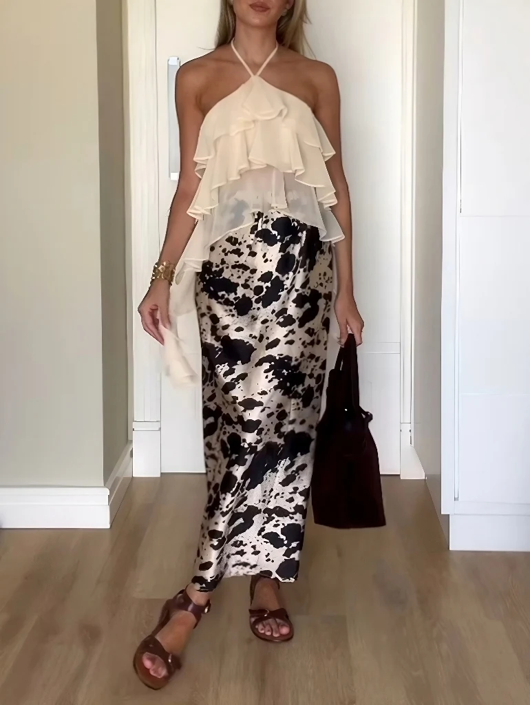 Sexy Halter Neck Backless Ruffled Sling Tank Top