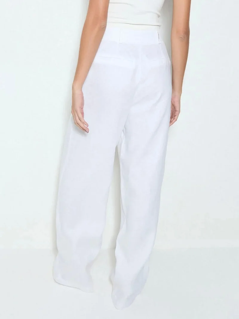 Exquisite Savina Linen Blend Pocketed Wide Leg Pants