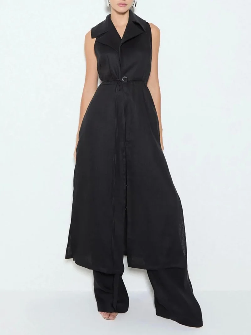 Exquisite Savina Linen Blend Pocketed Wide Leg Pants