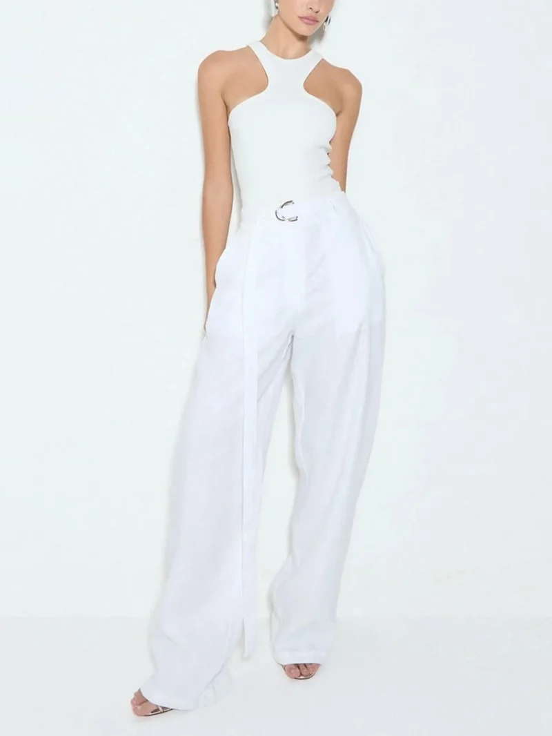 Exquisite Savina Linen Blend Lapel Midi Vest Tops