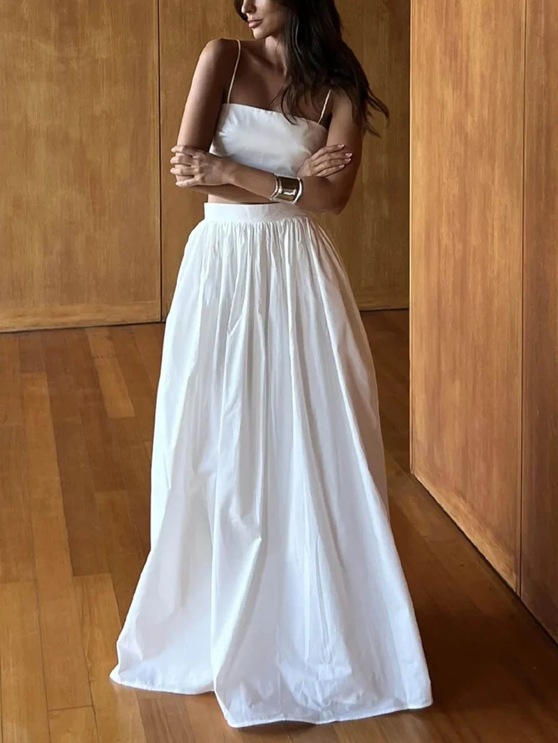 Exquisite Sexy Chambray Cropped Top Loose Maxi Skirt Set