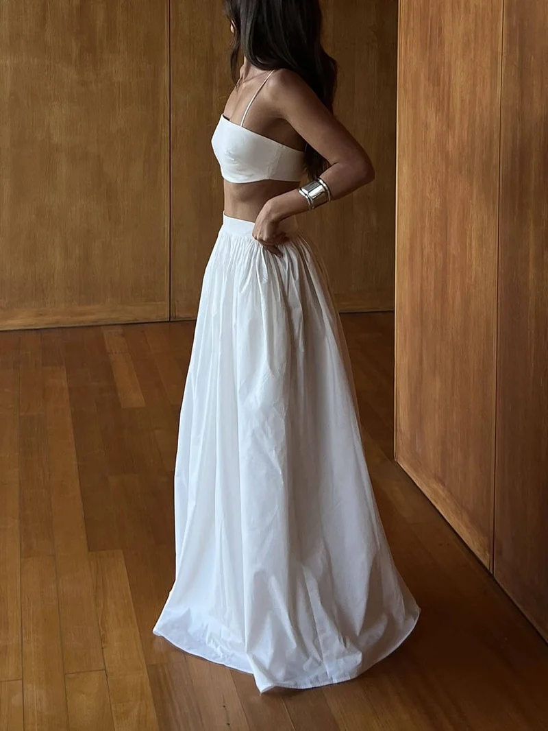 Exquisite Sexy Chambray Cropped Top Loose Maxi Skirt Set