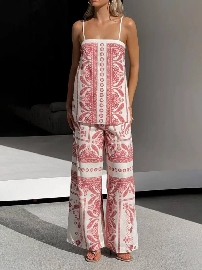 Modern Unique Floral Print High Waist Pocket Wide Leg Pants