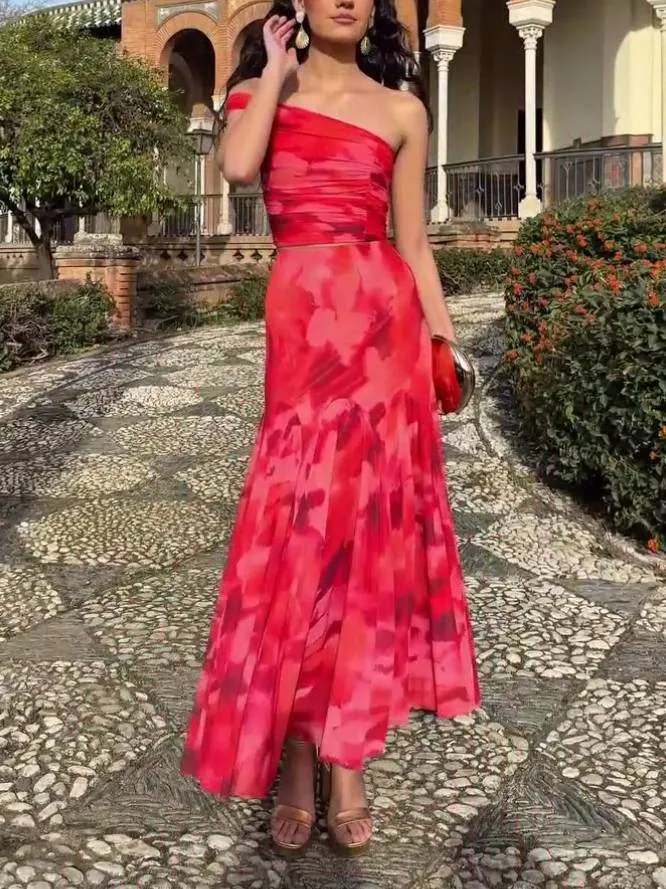 Unique Printed Tube Top And Skirt Two-Piece Set