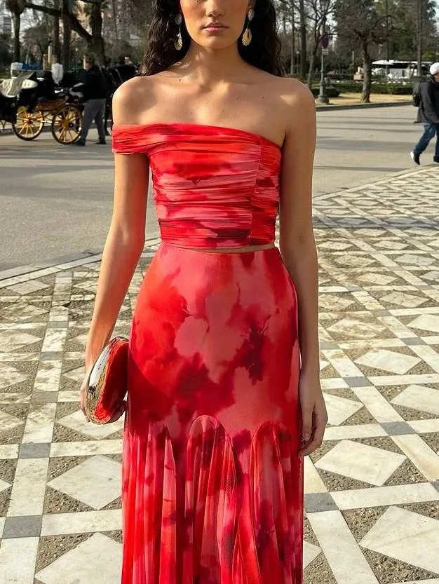 Unique Printed Tube Top And Skirt Two-Piece Set