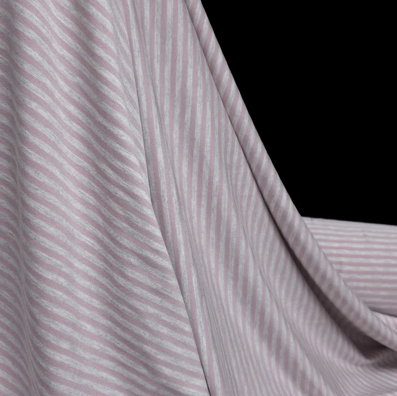 Jersey de rayonne | Rayures roses et gris chiné