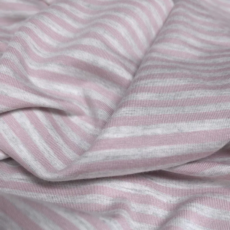 Jersey de rayonne | Rayures roses et gris chiné