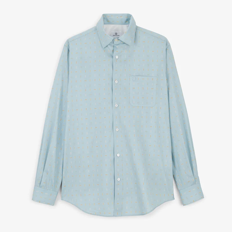 Chemise manches longues coton imprimé losanges bleu