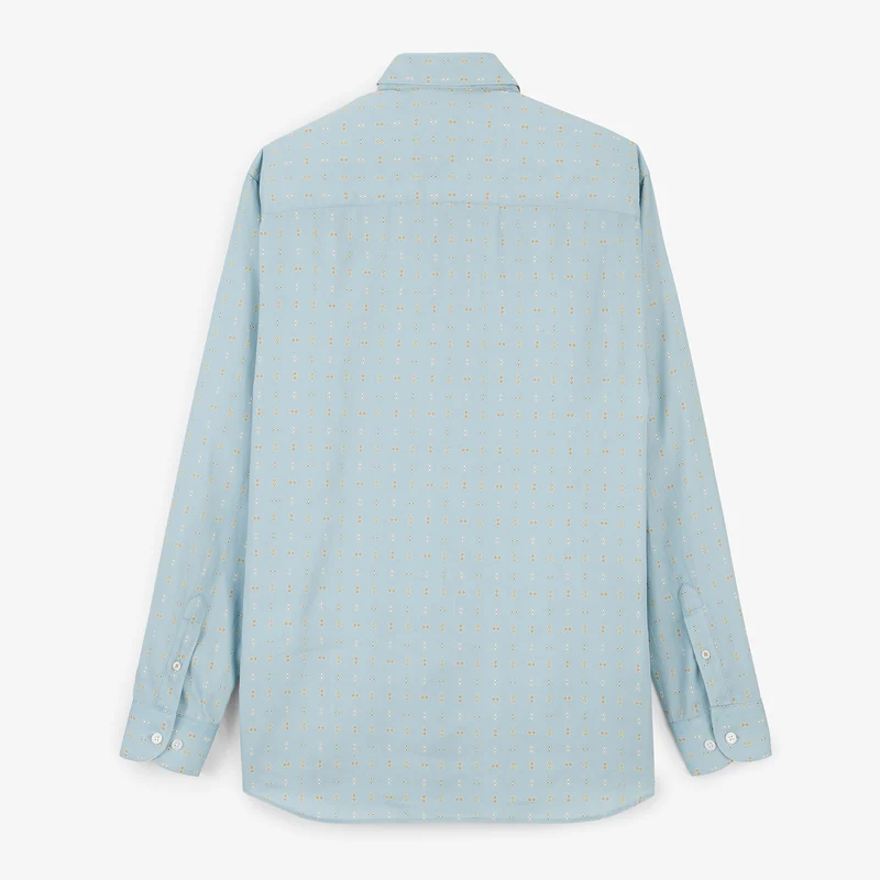 Chemise manches longues coton imprimé losanges bleu