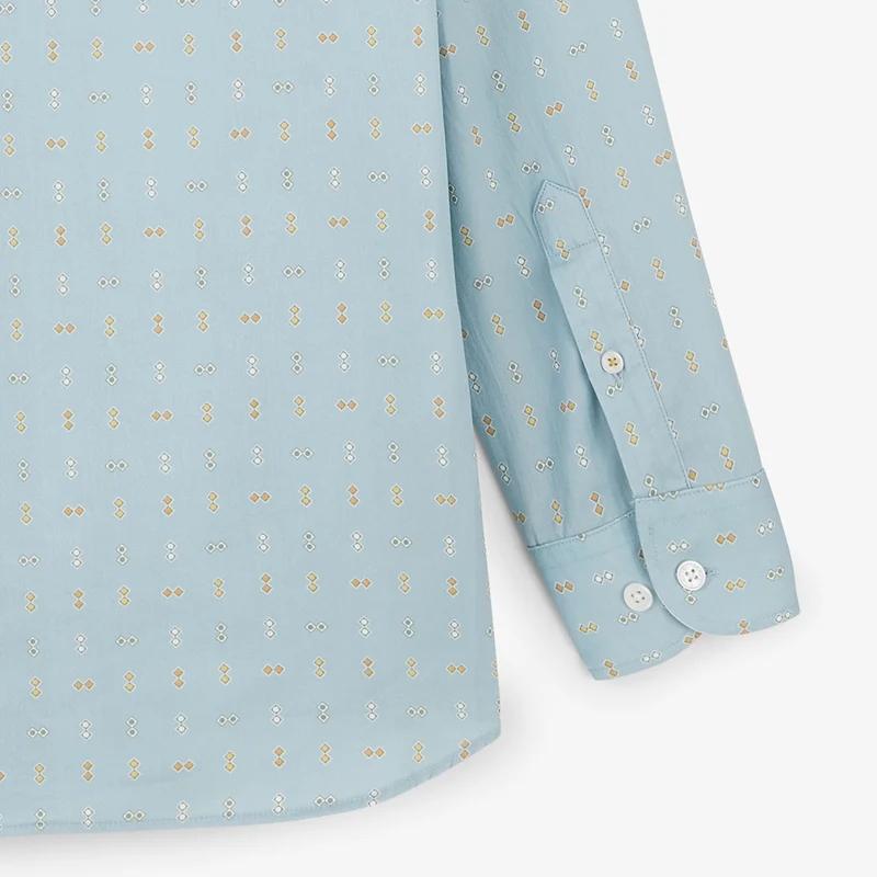 Chemise manches longues coton imprimé losanges bleu