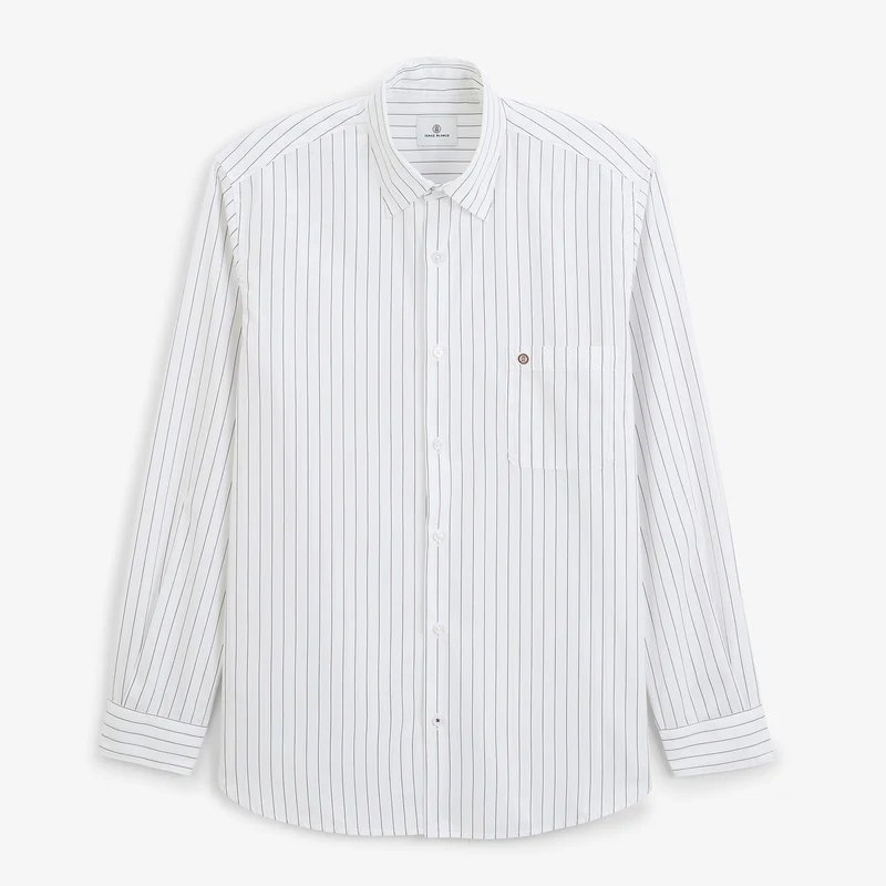 Chemise manches longues rayée coton blanc tennis