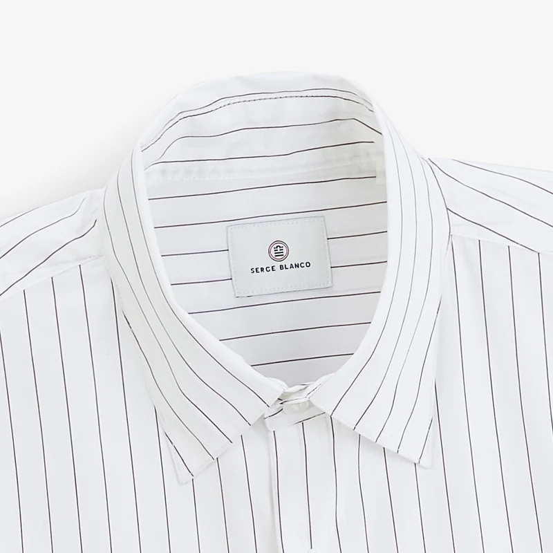 Chemise manches longues rayée coton blanc tennis
