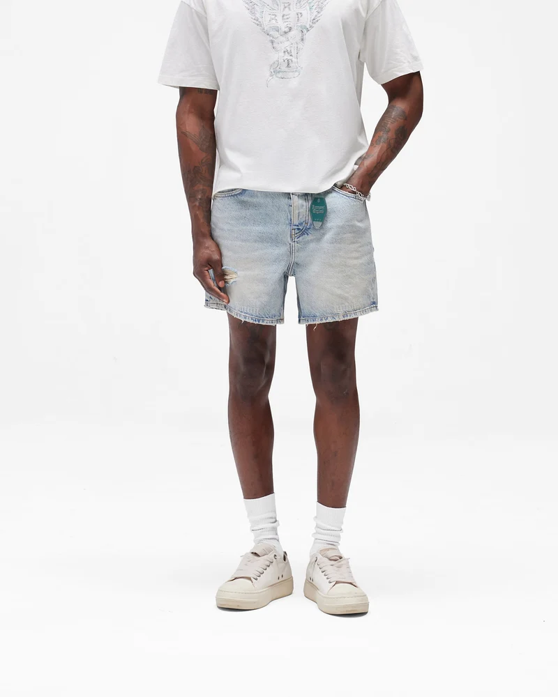 Busy Doing Nothing Denim Short - Dusty Blue