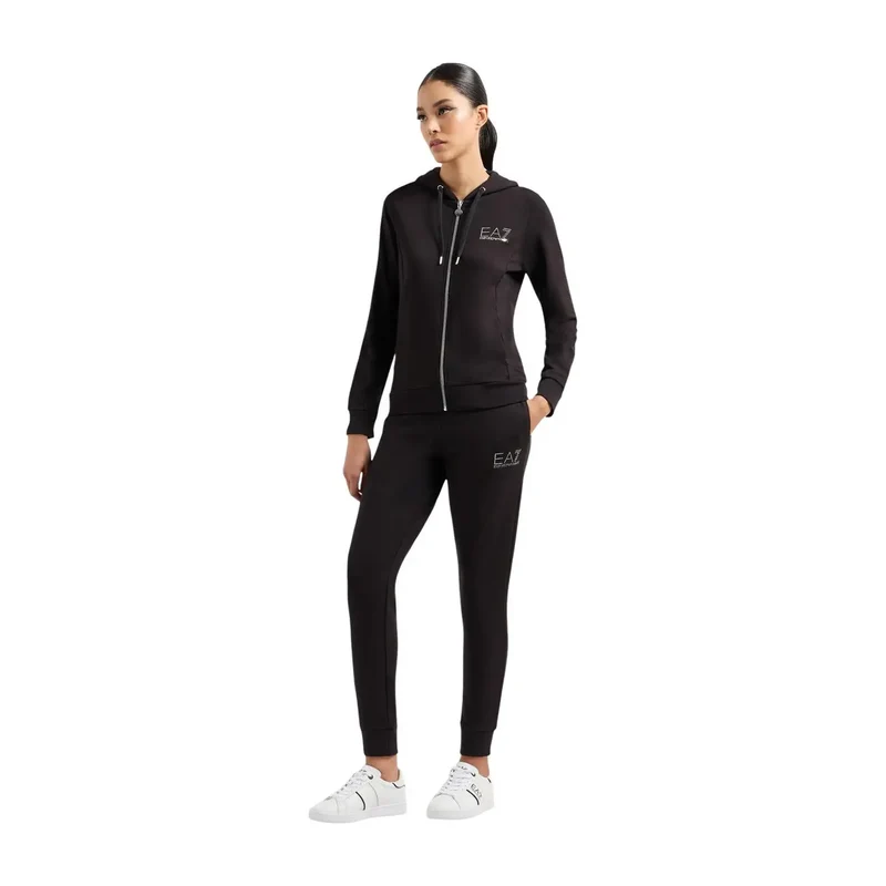 Combinaison à capuche noire pour femme EA7, mélange de polyester