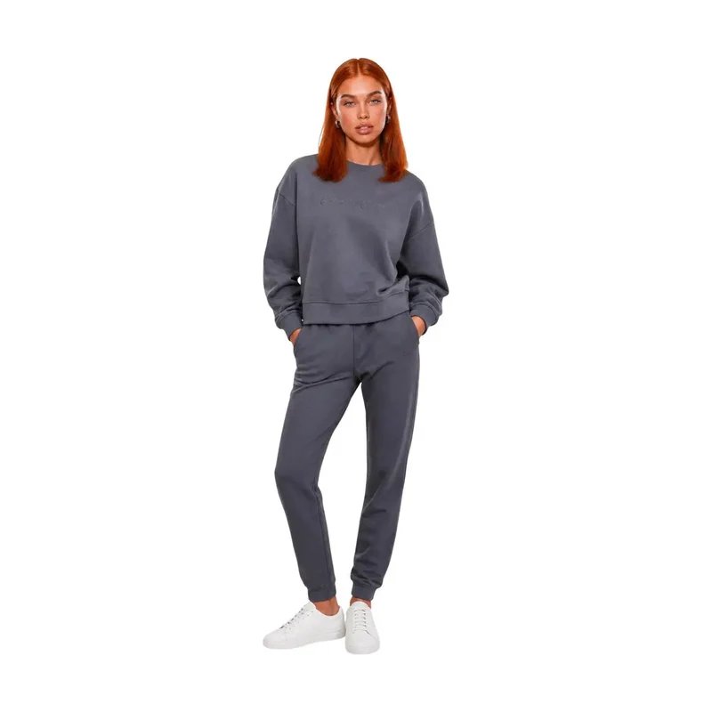 Combinaison EA7 pour femme, en coton gris, col rond