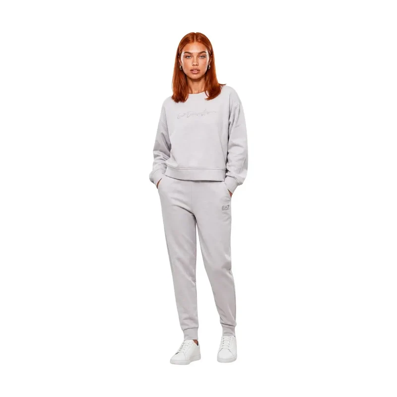 Combinaison EA7 pour femme, en coton gris, col rond