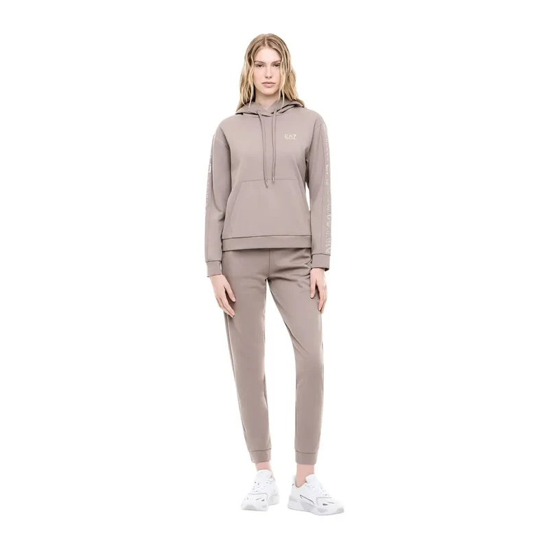 Combinaison EA7 pour femme, beige, à capuche, en mélange de polyester.