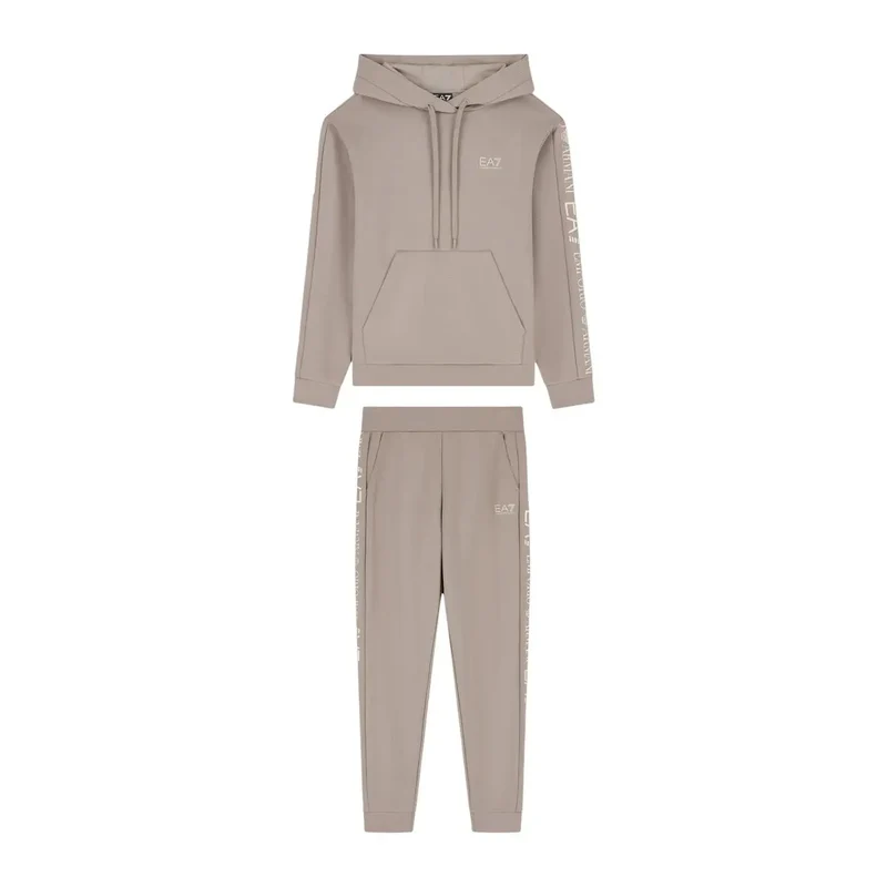 Combinaison EA7 pour femme, beige, à capuche, en mélange de polyester.