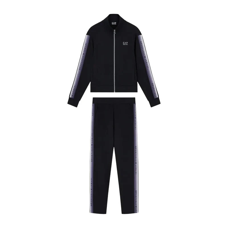 Combinaison EA7 pour femme, noire, en mélange de coton, automne-hiver