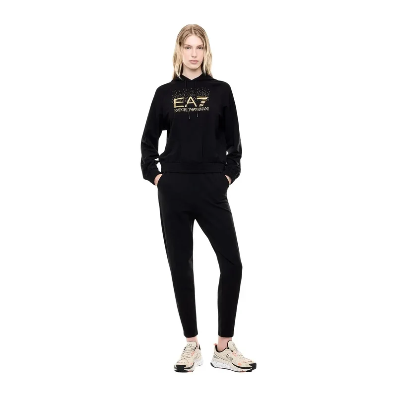 Combinaison en coton noir à capuche pour femme EA7, idéale pour l'automne