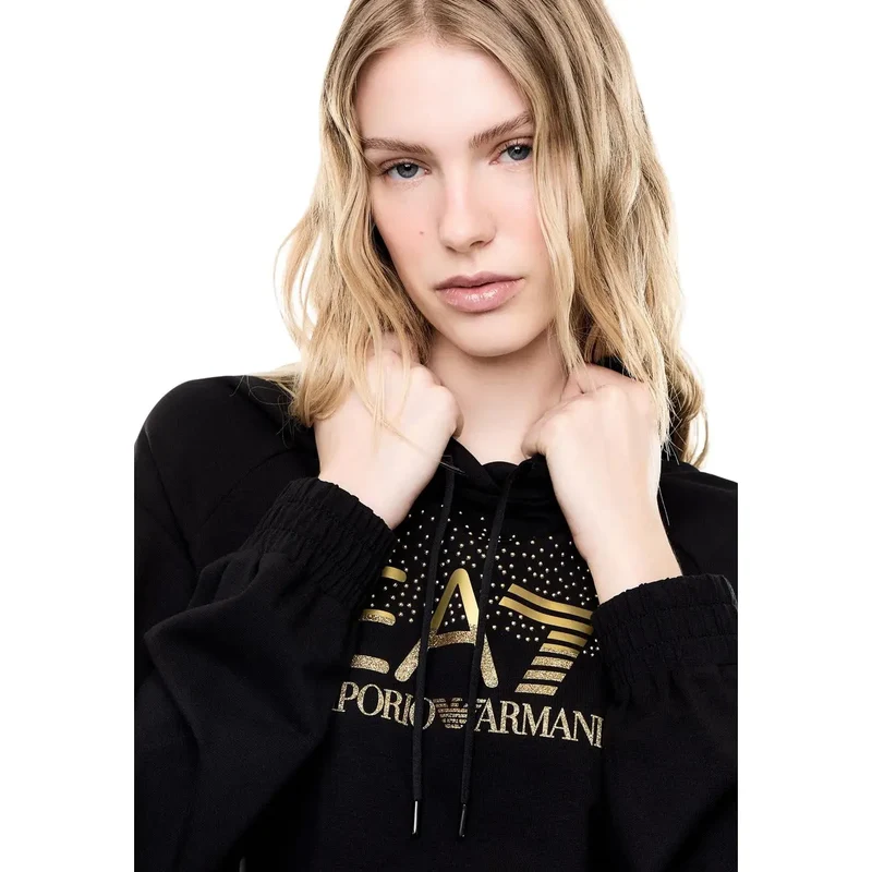 Combinaison en coton noir à capuche pour femme EA7, idéale pour l'automne