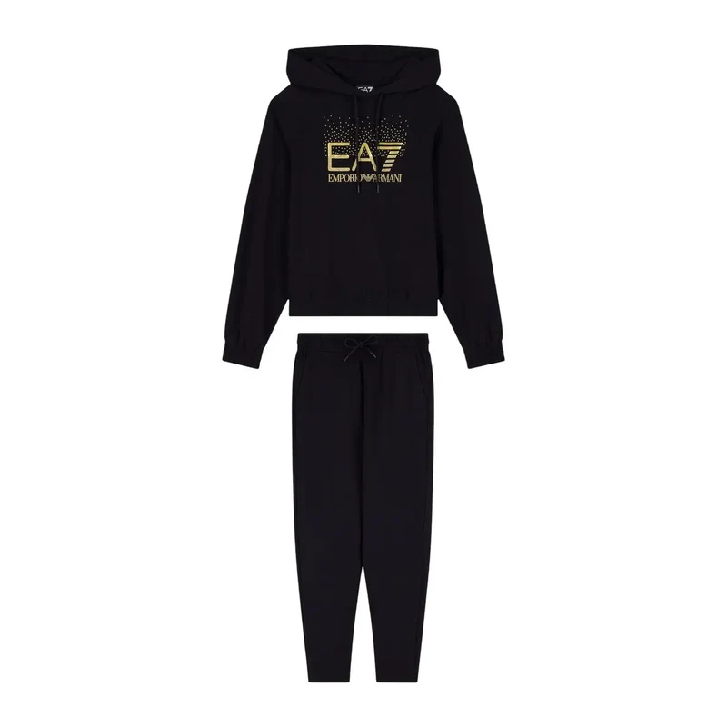 Combinaison en coton noir à capuche pour femme EA7, idéale pour l'automne