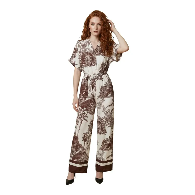 Combinaison Artigli pour femme, à fleurs, beige en viscose, col V