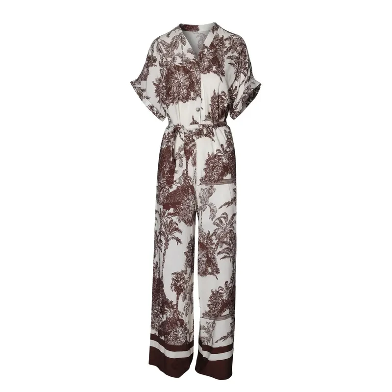 Combinaison Artigli pour femme, à fleurs, beige en viscose, col V