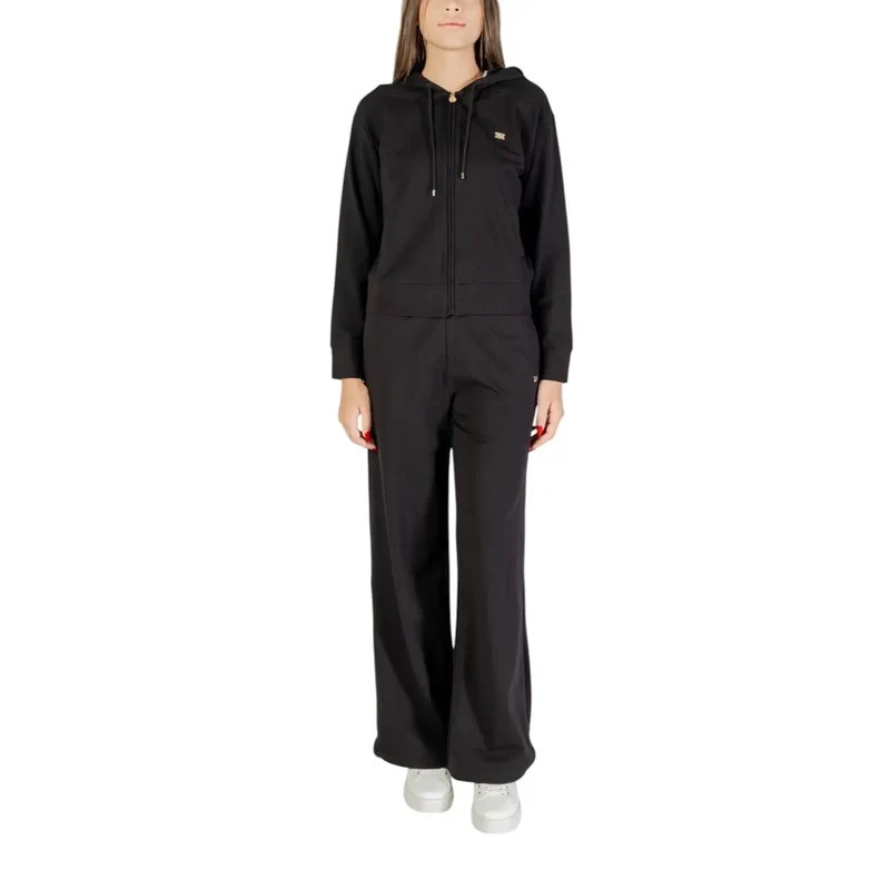 Combinaison EA7 pour femme, en coton noir, à capuche et fermeture éclair